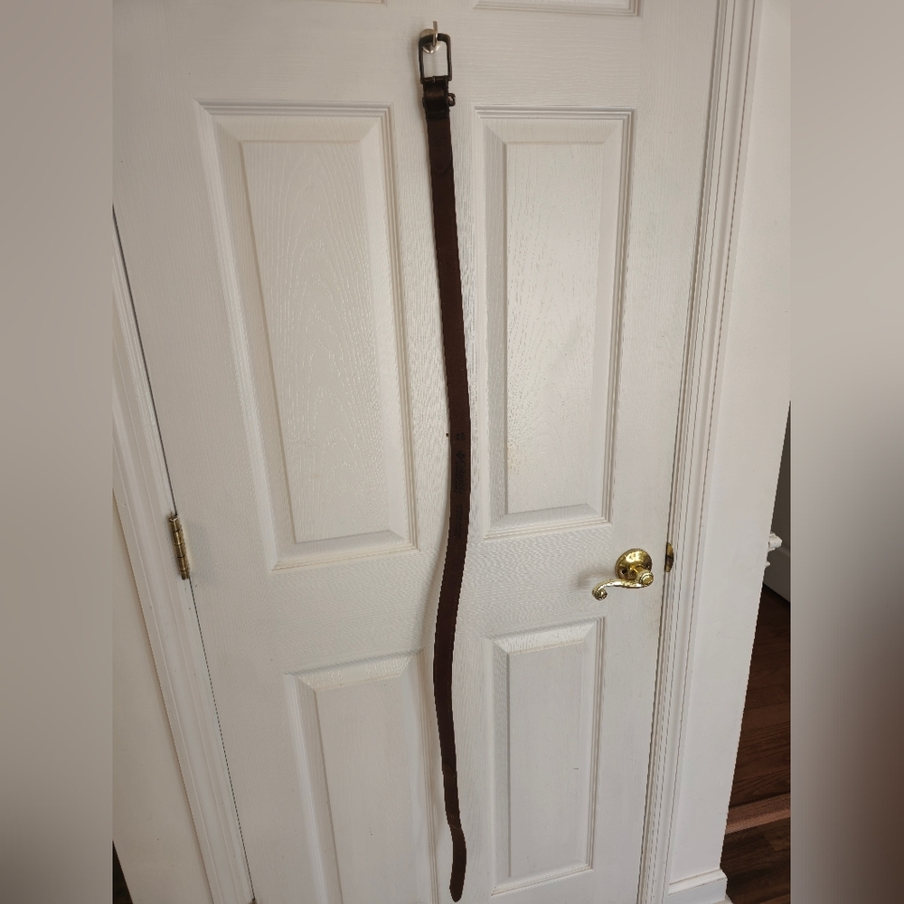 Columbia Men's Brown Leather Belt Multi Color Cotton Woven  Fabric Size 44 - Picture 16 of 17